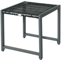 Outsunny Rattan Coffee Table, Wicker Patio Side Table with Tempered Glass Top and Aluminum Frame for Outdoor, Garden, Gray(m-2)