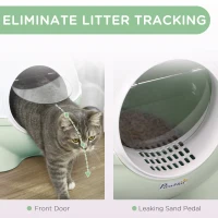 PawHut Enclosed Cat Litter Box, Large Kitty Litter Box with Lid, Scoop, Leaking Sand Pedal, Top Handle, Light Green(m-4)