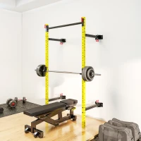 Soozier Folding Squat Rack with Pull Up Bar, Wall Mounted and Adjustable, 1000 Pounds Capacity Power Rack, Yellow(m-8)