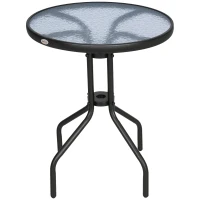 Outsunny 24" Patio Table Round Tempered Glass Top Outdoor Dining Steel Frame Backyard(m-2)