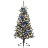 HOMCOM 5ft Prelit Artificial Christmas Tree with Blue Ornaments, Flocked Christmas Tree with LED Lights for Holiday(m-11)