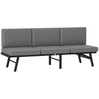 Outsunny 3-in-1 3-Seater Outdoor Sofa, Lounge Chair with 5-Position Adjustable Back, Patio Loveseat with Folding Table, Grey(m-11)