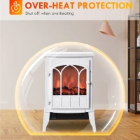 HOMCOM Electric Fireplace Stove, Freestanding Fireplace Heater with Realistic Flame, Adjustable brightness, Overheating Safety System, White(m-6)