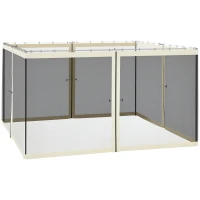 Outsunny Replacement Mosquito Netting for Gazebo 12' x 12' Black Screen Walls for Canopy with Zippers for Parties and Outdoor Activities, Cream White(m-2)