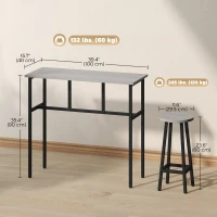 HOMCOM Bar Table Set of 6, Bar Table and Stools for 4, 2 Breakfast Tables and 4 Stools for Living Room, Dining Room, Grey(m-3)