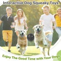 Tough Chew Toys with Teeth Cleaning Texture, High Elasticity, Squeaky Dog Balls for Aggressive Chewers, 3" L x 3" W x 3" H, Black(m-7)