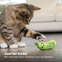 Catstages Crunchy Pickle Kicker Toy with Catnip, Dental Mesh, Plush and Crinkle Cat Toy for Kicking, Tossing, 6.5" L x 2" W x 1.5" H, Green(m-5)