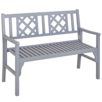 Outsunny Foldable Garden Bench, 2-Seater Patio Wooden Bench, Loveseat Chair with Backrest and Armrest for Patio, Porch or Balcony, Grey(m-2)