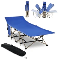 Outsunny Folding Camping Cot for Adults with Carry Bag, Side Pocket, Outdoor Portable Sleeping Bed for Travel Camp Vocation, Navy Blue(m-2)