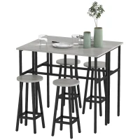 HOMCOM Bar Table Set of 6, Bar Table and Stools for 4, 2 Breakfast Tables and 4 Stools for Living Room, Dining Room, Grey(m-2)
