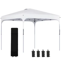 Outsunny 8' x 8' Pop Up Canopy Tent with Wheeled Carry Bag and 4 Sand Bags, Instant Sun Shelter, Tents for Parties, Height Adjustable, for Outdoor, Garden, Patio, White(m-1)