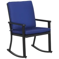Outsunny Patio Wicker Rocking Chair, Outdoor PE Rattan Rocking Chair with High Back, Armrest, Seat Cushion, Blue(m-11)