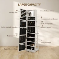 HOMCOM 360° Swivel Jewelry Armoire, Lockable Mirror Jewelry Cabinet with Built-In Small Mirror, White(m-5)