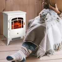 HOMCOM Fireplace Stove, Electric Fireplace Heater with Realistic LED Flames and Logs, 725W/1450W, White(m-10)
