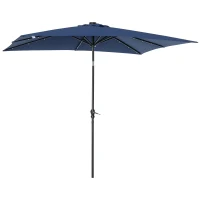 Outsunny 9' x 7' Solar Umbrella, LED Lighted Patio Umbrella for Table or Base with Tilt & Crank, Outdoor Umbrella for Garden, Deck, Backyard, Pool, Beach, Blue(m-1)