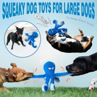 Tough Dog Toys with Crinkle Octopus Design, Interactive Squeaky Chew Toy for Aggressive Chewers, 11.5" L x 3" W x 8.5" H, Blue(m-6)