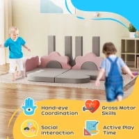 Qaba 12-Piece Climbing Toys for Toddlers with Ball Pit (Balls not Included), Indoor Climb and Crawl Activity Play Set, Grey(m-6)
