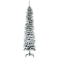 HOMCOM 6' Tall Unlit Slim Pencil Xmas Tree, Snow Flocked Artificial Christmas Tree with Realistic Branches and 603 Tips, Green