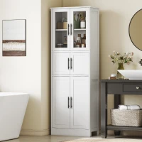 HOMCOM 67" Tall Bathroom Storage Cabinet, Modern Freestanding Bathroom Cabinet with Glass Doors and Adjustable Shelves, White(m-8)