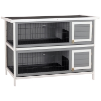 PawHut 54" 2-Story Large Rabbit Hutch Bunny Cage Wooden Pet House Small Animal Habitat with Lockable Doors, No Leak Tray and waterproof Roof for Rabbits, Chickens, Ducks, Outdoor/Indoor Dark Gray