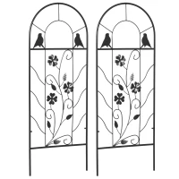 Outsunny 2 Pack Outdoor Metal Garden Trellis, Birds and Leaves Grid Panels for Roses, Vine Flower, Cucumber, Clematis, 39" Tall(m-11)