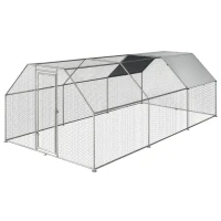 PawHut Large Chicken Coop Metal Chicken Run with Waterproof and Anti-UV Cover, Flat Shaped Walk-in Fence Cage Hen House for Outdoor and Yard Farm Use, 1.3" Tube Diameter, 9' x 18.5' x 6.5'(m-1)