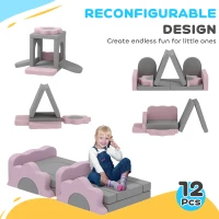 Qaba 12-Piece Climbing Toys for Toddlers with Ball Pit (Balls not Included), Indoor Climb and Crawl Activity Play Set, Grey(m-4)