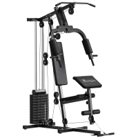 Soozier Home Gym Equipment Weight Training Machine, Multifunction Workout Machine with 143lbs Weight Stack for Full Body Workout and Strength Training, Black(m-11)