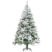 HOMCOM 6' Tall Unlit Snow Flocked Pine Artificial Christmas Tree with Realistic Branches, Green(m-1)