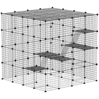 PawHut Detachable Metal Cat Cage with Platforms, Ramps, Accessories, for 1-3 Cats, 55", Black(m-11)