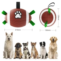 Dog Soccer Ball with Durable Water-Resistant Design, Interactive Tug-of-War Toy for Small and Medium Dogs, 8" L x 5" W x 5" H, Brown(m-3)