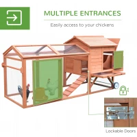 PawHut 96.5" Chicken Coop Wooden Hen House Poultry Cage Pen Portable with Wheels and Nesting Box, Chicken Cage for Backyard Outdoor, Natural(m-5)
