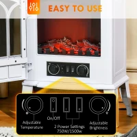 HOMCOM Electric Fireplace Stove, Freestanding Fireplace Heater with Realistic Flame, Adjustable brightness, Overheating Safety System, White(m-5)