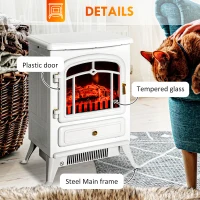 HOMCOM Fireplace Stove, Electric Fireplace Heater with Realistic LED Flames and Logs, 725W/1450W, White(m-7)