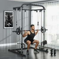 Soozier 3 In 1 Smith Machine Power Rack with Cable Crossover System, Pull up Station, 16-Level Squat Rack and Barbell Bar(m-1)