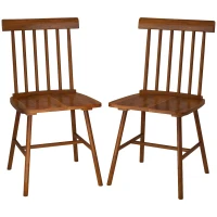 HOMCOM Dining Chairs Set of 2, Farmhouse Wood Kitchen Chairs with Rubber Wood Frame, Spindle Back for Dining Room, Light Brown(m-11)