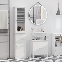 kleankin Tall Bathroom Cabinet, Bathroom Storage Cabinet with Drawers, 2 Doors and Adjustable Shelves, White(m-8)