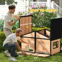 PawHut Dog House Outdoor, Wooden Dog Kennel Weatherproof with Porch, Openable Roof, Removable Bottom, Elevated Floor, Double Room for 2 Small to Medium Breeds, Natural(m-6)