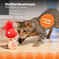 Catstages Mushroom Kicker Toy with Catnip, Dental Mesh, Plush and Feather Cat Toy for Kicking, Tossing, Teeth Cleaning, 3" L x 3" W x 5" H, Red(m-5)