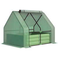 Outsunny Steel Outdoor Raised Garden Bed with Greenhouse,Cover, Roll Up Door, Dual Use, 50"x37.4"x36.2", Green(m-11)