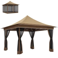 Outsunny 12 x 12 ft. Canopy Tent with Mesh Netting, UPF50+ Pop Up Tent with Carry Bag for Garden, Patio, Beige(m-11)