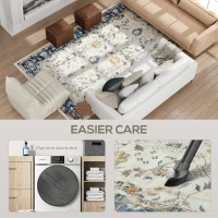 HOMCOM Machine Washable Area Rug 8x10, Non-Slip Boho Floral Print Floor Carpet for Living Room, Bedroom, Dining Room, Blue(m-5)