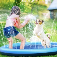 Peteast Anti-Slip Splash Pad with Adjustable Water Pressure, Durable Outdoor Water Play Mat for Dogs and Kids, 67" L x 67" W x 3" H, Blue(m-2)