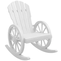 Outsunny Patio Wooden Rocking Chair, Wagon Outdoor Rocker Chair with Slatted Design and Wheel Armrests for Garden, White(m-11)