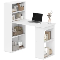 HOMCOM Computer Desk with 6-Tier Storage Shelves, Writing Desk Workstation with Bookshelf for Home Office, White(m-1)