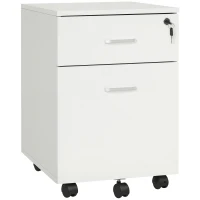 Vinsetto 2 Drawer File Cabinet with Lock and Keys, Mobile Vertical Filing Cabinet with Wheels and Drawers, Home Office Cabinet, White(m-2)