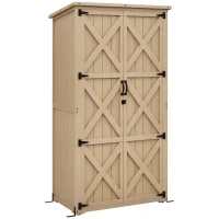 Outsunny Wooden Outdoor Storage Cabinet Garden Shed with Waterproof Asphalt Roof and Lockable Doors, Natural(m-11)