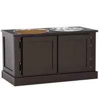PawHut Elevated Dog Bowls with Storage Cabinet, Raised Pet Bowls Stand with 2 Stainless Steel Bowls for Water and Food, for Large Dogs, Brown(m-2)
