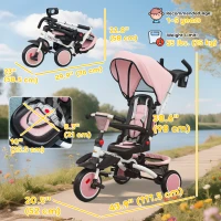 Qaba 6 in 1 Toddler Tricycle for 1-5 Years Old with Push Handle, Removable Canopy, Rotatable Seat, Pink(m-3)
