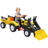 Aosom Front Loader Excavator Ride On Toy Pedal Control with 6 Wheels Controllable Bucket for 3 Year Old, Yellow(m-11)